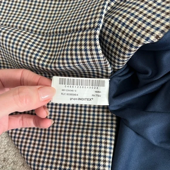 Zara NWT navy and brown mini houndstooth checkered lapel collar dress - Picture 8 of 9
